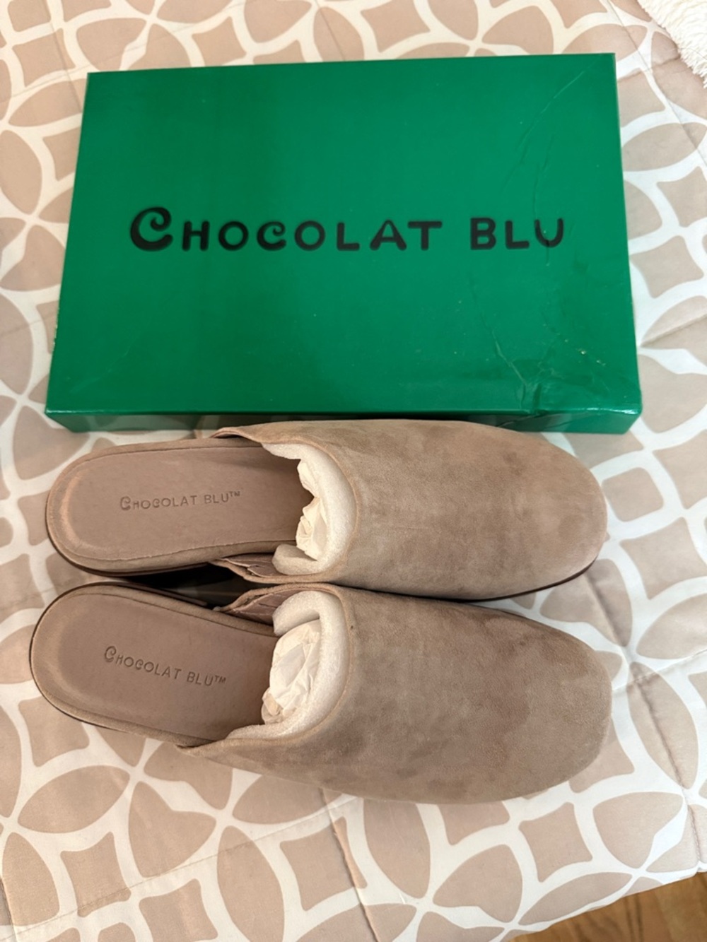 Chocolat Blu Kids Taupe Suede Slip-On Mules- NEW